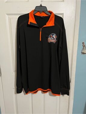 Black and Orange Half-Zip Varsity Pullover Jacket